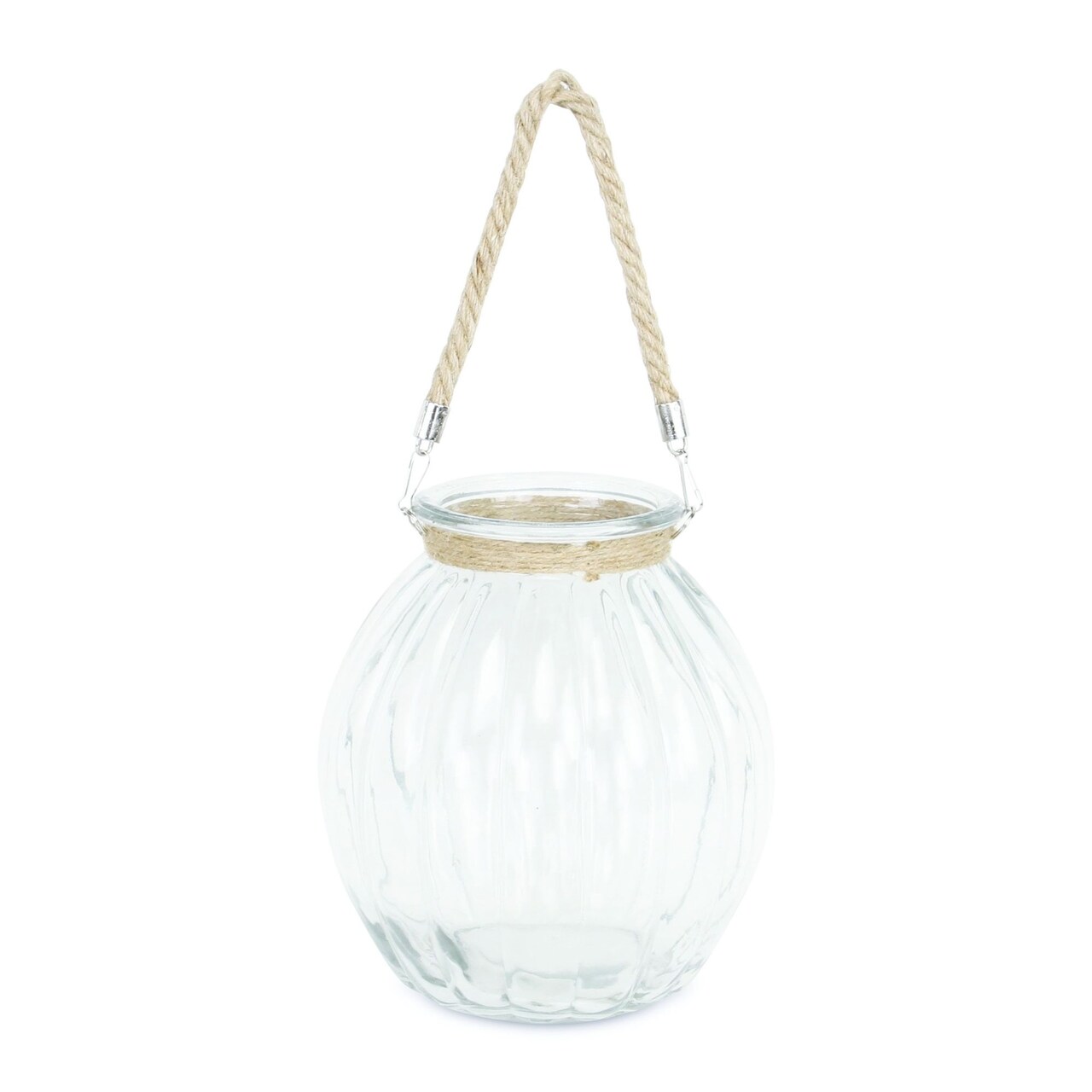 Contemporary Home Living 19" Ribbed Glass Jar with Rope Wrapped Neck